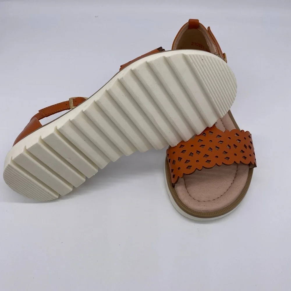 Little Girls Ankle Strap Orange Sandals Vegan Leather.Size 13